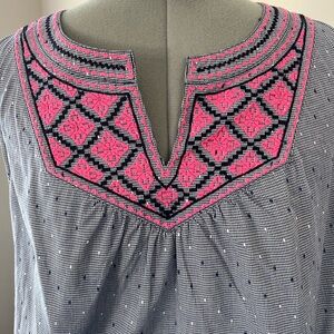 Embroidered Pink and Navy Women's Top
